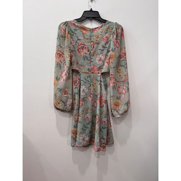 New Forever 21 Women's Size S Floral Print Cutout Waist Long-Sleeve Mini Dress - Picture 10 of 12